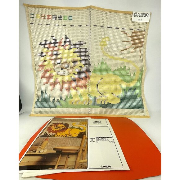 Vintage 70s latch hook canvas, Phildar Canada #47039, "King" Lion pattern - Picture 4 of 7